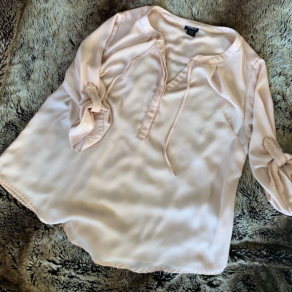 Torrid light pink half button blouse, roll sleeve